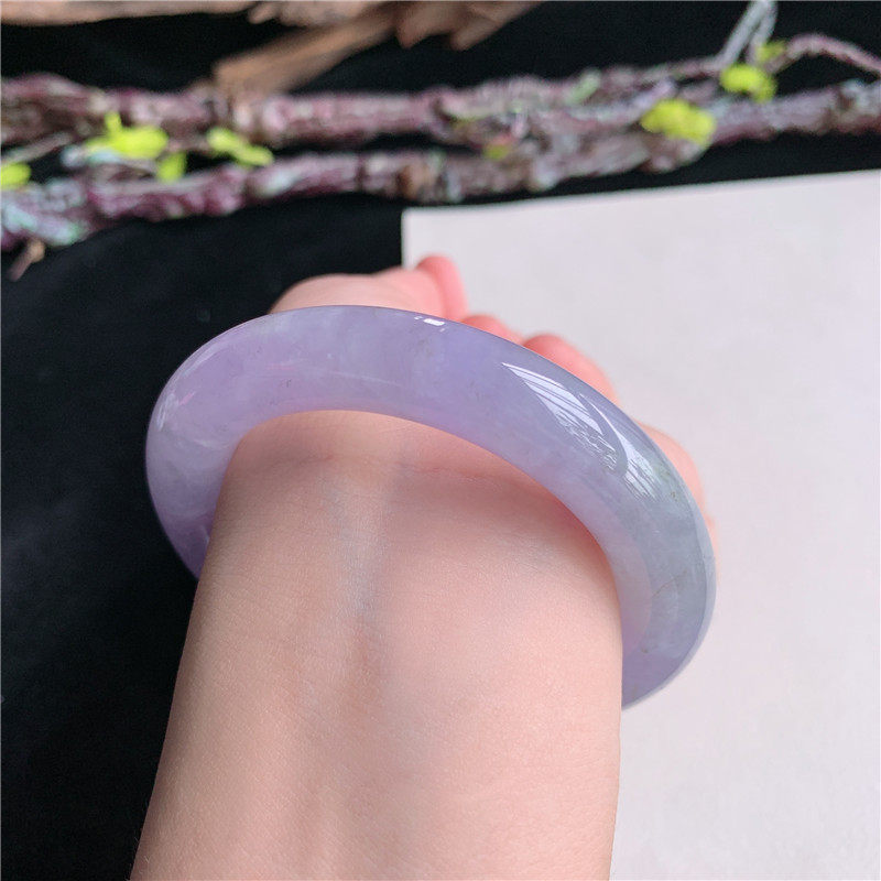 5月新品 鸿玉翡翠52圈口冰种紫罗兰圆条玉手镯女款正品81B90521