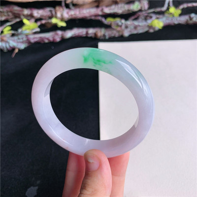 7月新品 鸿玉翡翠54圈口冰糯种紫罗兰飘阳绿正圈玉手镯女13J70717