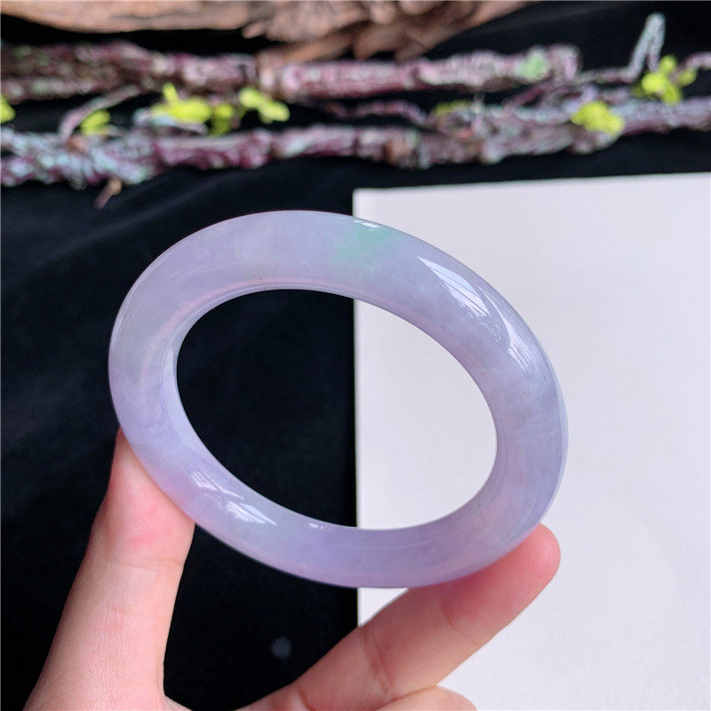 6月新品 鸿玉翡翠51圈口冰糯种紫罗兰圆条玉手镯女款正品2S20601