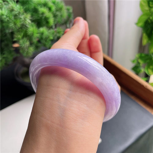 9月新品 鸿玉翡翠61圈口冰糯种紫罗兰正圈玉手镯女款正品16F70904