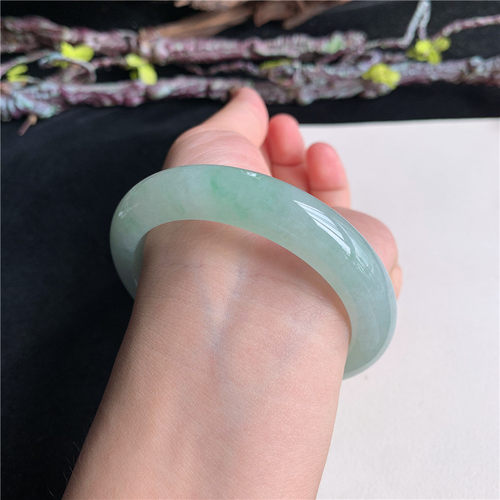 7月新品 鸿玉翡翠56圈口冰糯种晴水底正圈玉手镯女款正品8Y40701