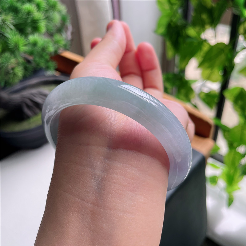 9月新品 鸿玉翡翠58圈口冰种紫韵正圈玉手镯女款正品6H40903
