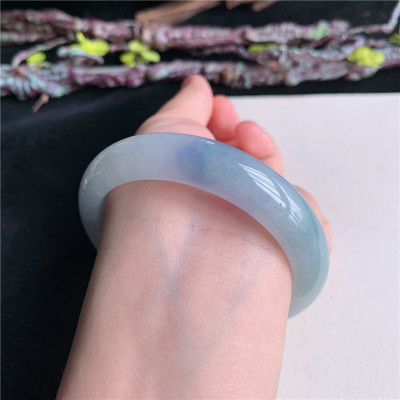 6月新品 鸿玉翡翠58圈口冰糯种飘阳绿正圈玉手镯女款正品42JJ0612