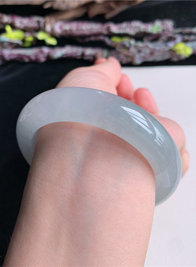 6月新品 鸿玉翡翠53圈口冰种带底色正圈玉手镯女款正品11D10618