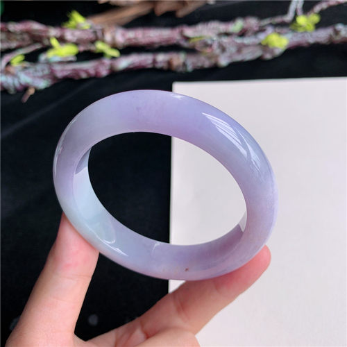 6月新品 鸿玉翡翠52圈口冰糯种紫罗兰正圈玉手镯女款正品18W30618