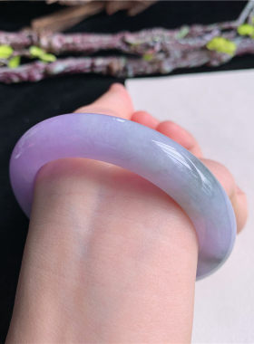 5月新品 鸿玉翡翠56圈口冰糯种紫罗兰飘绿正圈玉手镯女款22L50521