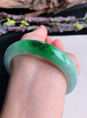 6月新品 鸿玉翡翠58圈口冰糯种飘阳绿正圈玉手镯女款正品8Y90623