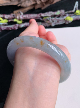 7月新品 鸿玉翡翠57圈口冰糯种三彩圆条玉手镯女款正品5X20706