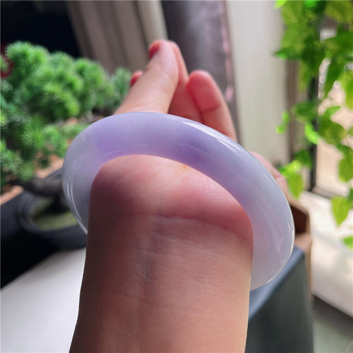 9月新品 鸿玉翡翠57圈口冰糯种紫罗兰圆条玉手镯女款正品15L50929