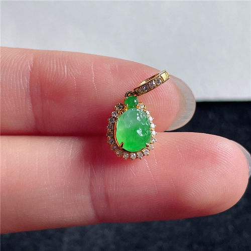 9月新品 鸿玉翡翠18k金镶嵌冰糯种冰阳绿招财貔貅精美吊坠A190920