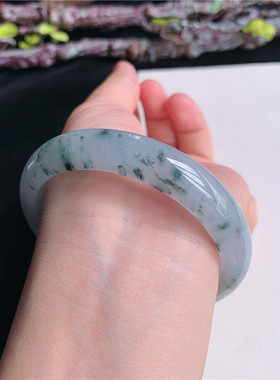 6月新品 鸿玉翡翠57圈口冰糯种飘花正圈玉手镯女款正品5W40622
