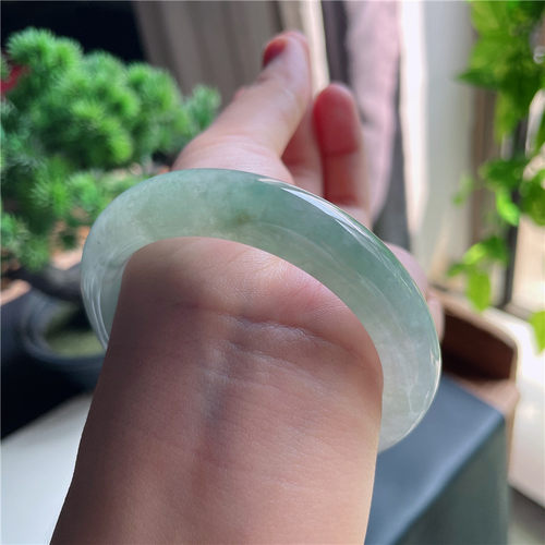 9月新品 鸿玉翡翠55圈口冰种晴水正圈玉手镯女款正品1E80929