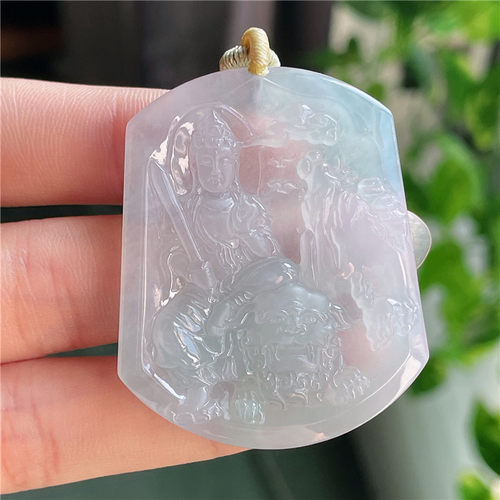10月新品 鸿玉翡翠冰糯种晴水底文殊菩萨精美吊坠 正品P21010