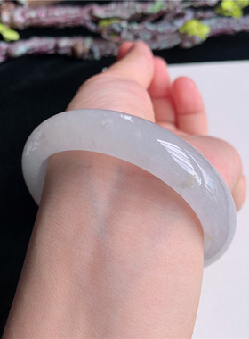7月新品 鸿玉翡翠53圈口冰糯种带底色正圈玉手镯女款正品11P10703