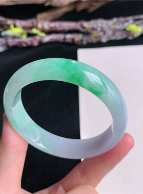 5月新品 鸿玉翡翠53圈口冰糯种紫罗兰飘阳绿正圈玉手镯女10V30521