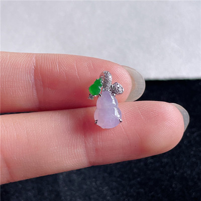 10月新品 鸿玉翡翠18k金镶嵌冰糯种紫罗兰招财葫芦精美吊坠G50930