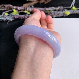 7月新品 鸿玉翡翠57圈口冰糯种紫罗兰正圈玉手镯女款正品75V90723