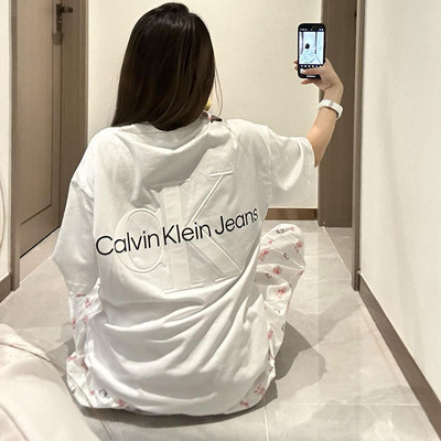 金智妮同款ck上衣修身显瘦短袖女浮雕男女同款T恤女情侣款tshirt