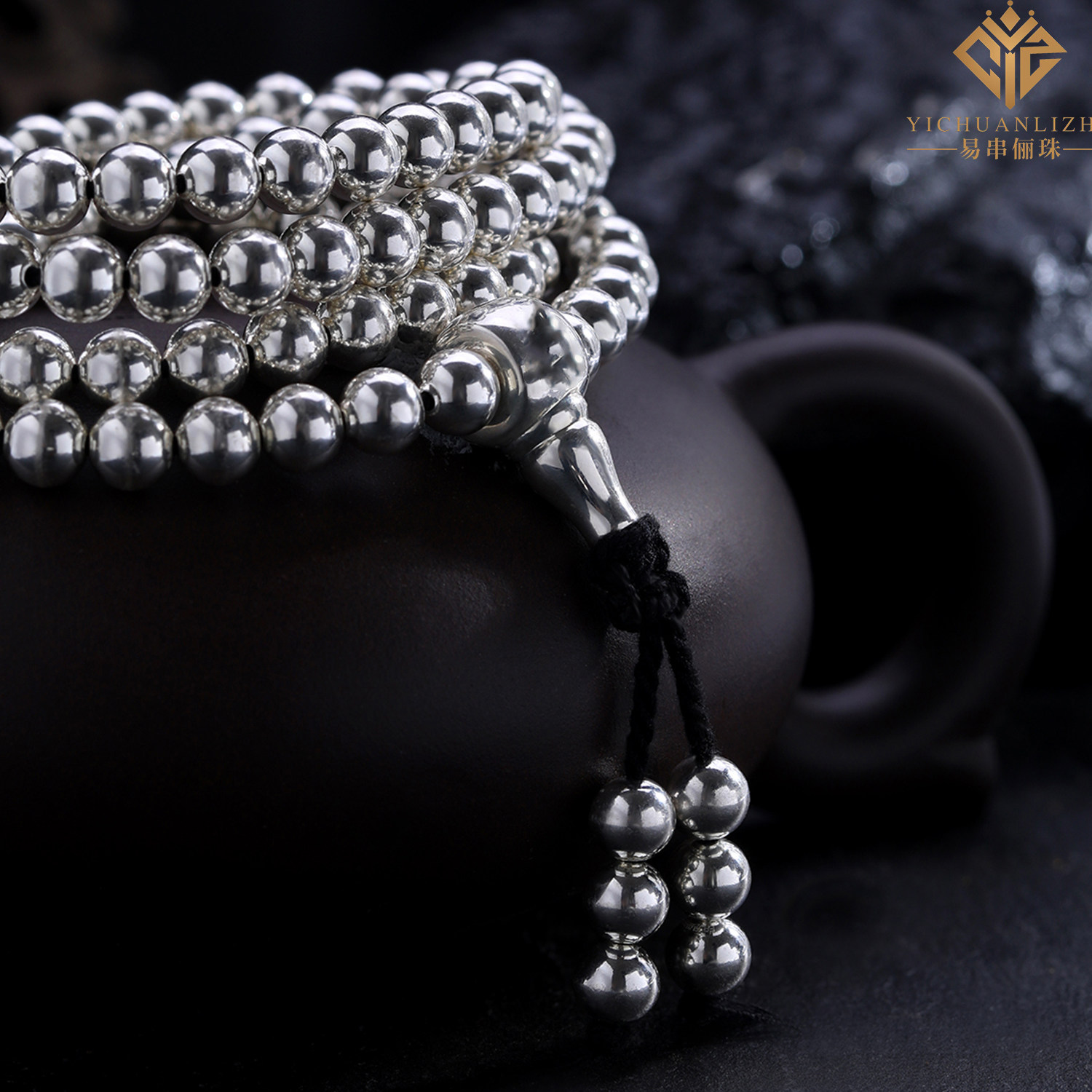 足银999文玩108实心纯银圆珠珠串念珠佛珠转运珠风百搭手链项链