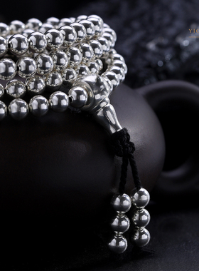 足银999文玩实心佛珠念珠108项链