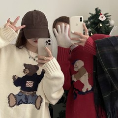 Real price real shot sweater retro Japanese loose lazy winter thickened red sweater sweater sweater