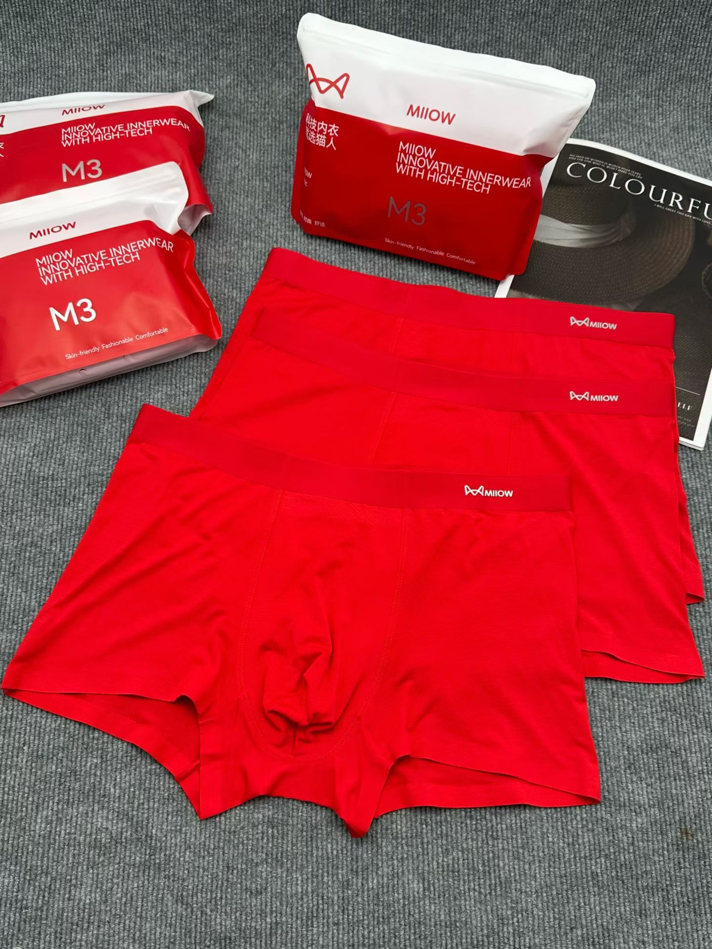 猫家撤柜男士内裤莫代尔舒适无痕红色本命年透气裆平角裤头 4条装