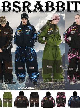 2526BSRABBIT韩国滑雪服防水衣男女款单板双连帽拉链衣夹克雷电