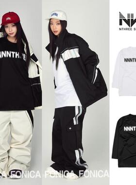 24NNN韩国滑雪卫衣长款打底衫白色黑色男女款圆领单板套头