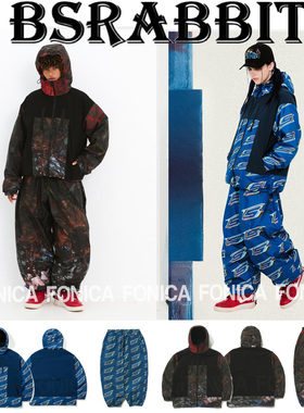 24BSRABBIT韩国滑雪服男女款单板拉链滑雪衣连帽防水防风透气蓝色