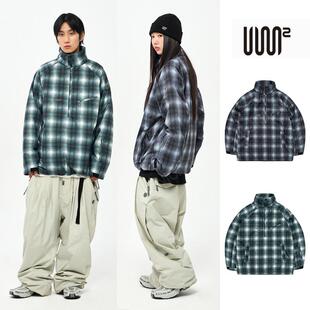 24USS2韩国滑雪服防水防风衣男女款单板双板立领套头保暖格子加棉