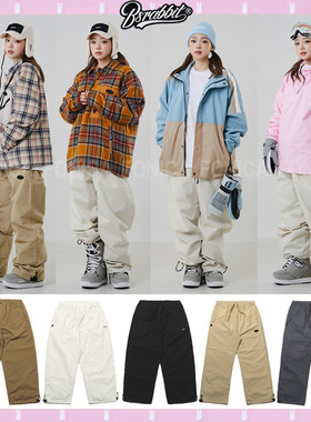 2122BSRABBIT韩国滑雪裤防水宽松超级肥大乳白卡其色单双板男女衣