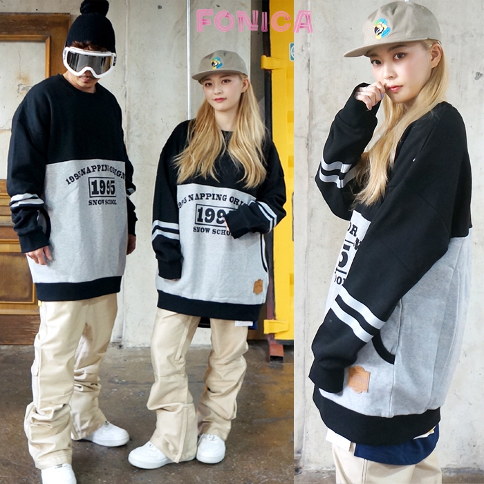 napping黑灰色外套头滑雪服卫衣