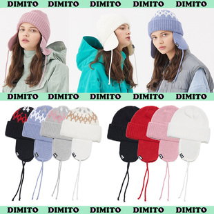 2122DIMITO韩国滑雪玩板带耳朵针织帽子休闲单双板男女款户外运动