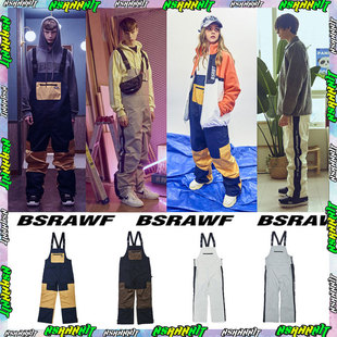 BSRABBIT韩国滑雪防水风背带裤单双板男女加厚保暖米灰乳白色