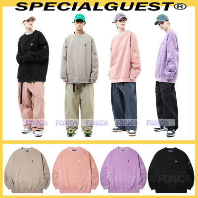 SPECIALGUEST滑雪卫衣 保暖男女款圆领套头长款打底衫粉紫色