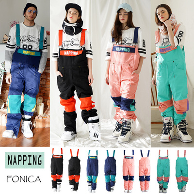 1920NAPPING韩国滑雪背带裤单双板男女款防水风加厚保暖耐磨粉色