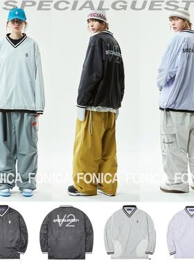 24SPECIALGUEST滑雪服韩国防水男女款单板冲锋衣粉色滑雪衣V领V2