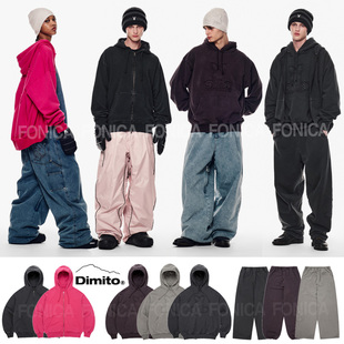 2526DIMITO韩国长款滑雪卫衣开衫连帽男女款单保暖裤PLAYBOY套装