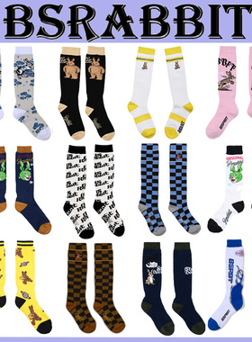 2526BSRABBIT韩国滑雪袜子长款加厚保暖袜子绿黄白色兔子黄色膝盖