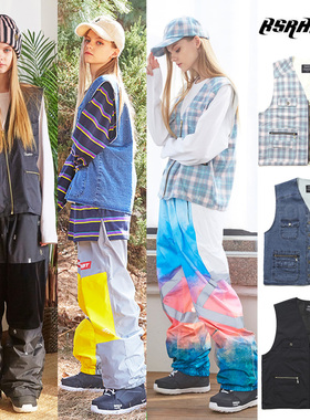 2122BSRABBIT韩国滑雪马甲服防水风透气单双板男女上衣黑牛仔蓝色