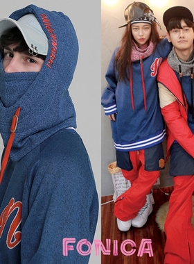 NAPPING韩国滑雪卫衣套头园领加厚绒保暖男女款单板双深蓝色服裤