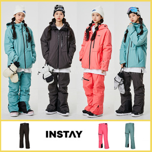 2223INSTAY韩国滑雪服裤上衣防水风耐磨双单板男女款薄荷粉色