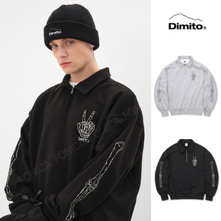 24DIMITO韩国长款滑雪卫衣打底衫翻领男女款单板双板黑色乳白色