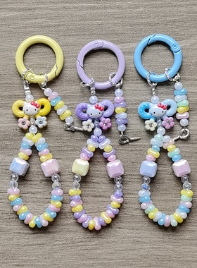 新款合金KT猫珠珠手机链diy手工链盲盒挂链挂件钥匙扣