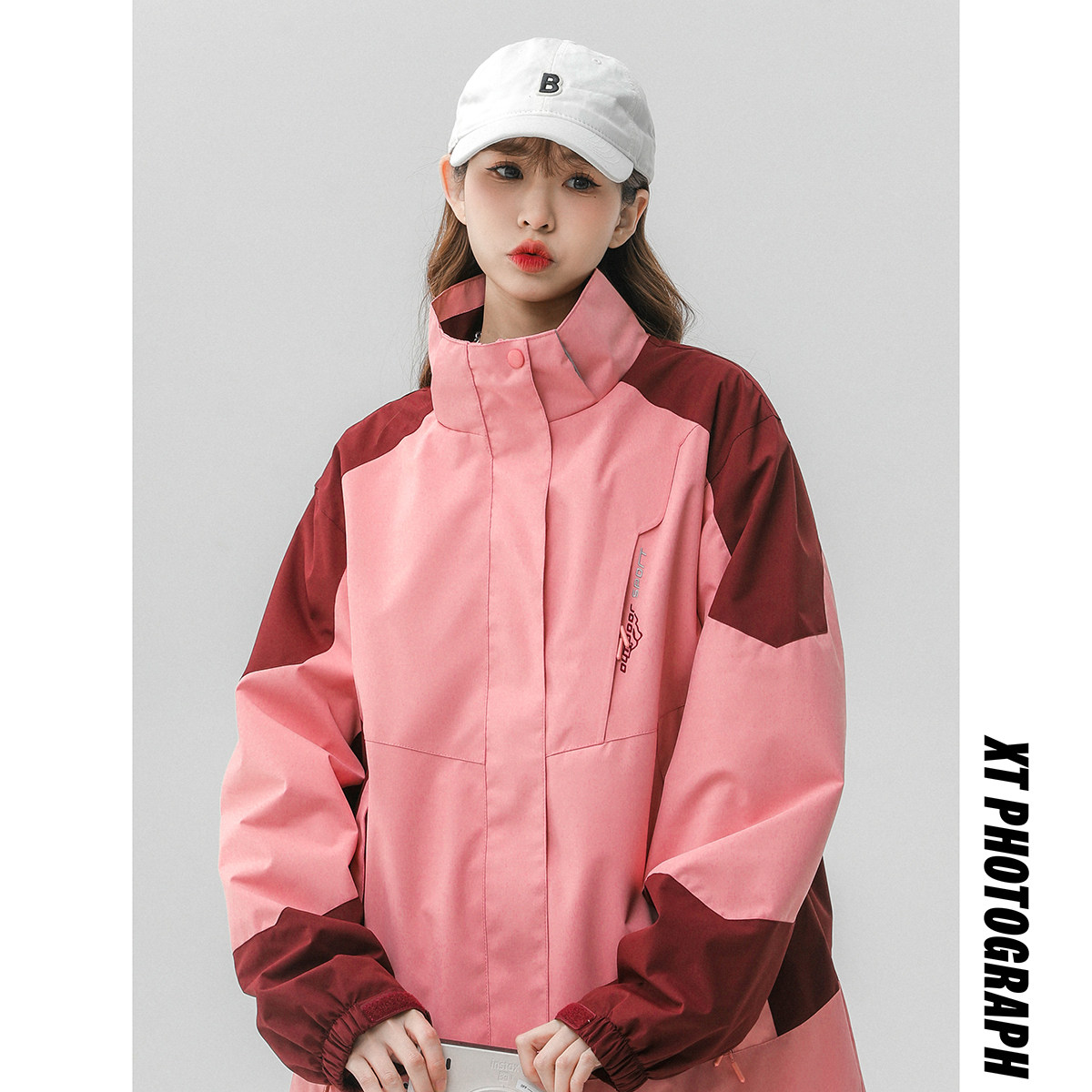 撞色拼接oversize棒球服外套女胖mm学生大码宽松休闲原宿夹克上衣