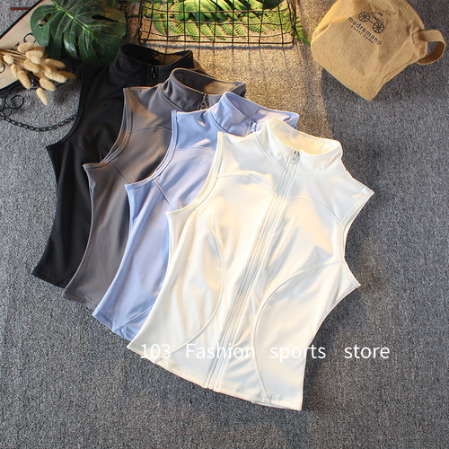 运动无袖女夏立领修身拉链瑜伽服