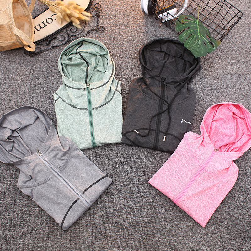 大码宽松瑜伽服女秋冬速干衣连帽开衫上衣户外跑步健身房运动外套