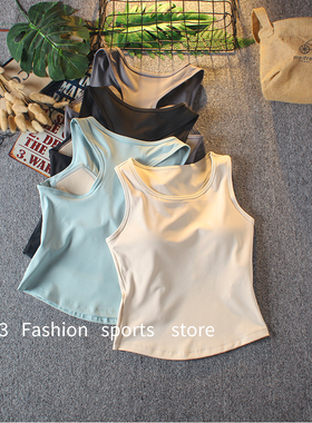 带胸垫健身背心女防走光紧身瑜伽服不跑杯固定一体式速干运动背心