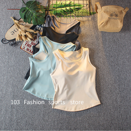 带胸垫健身女运动背心固定一体式