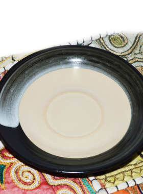 日式料理碟 豪庭出口外贸陶瓷餐具 黑色手绘纹路6寸水果沙拉碟盘